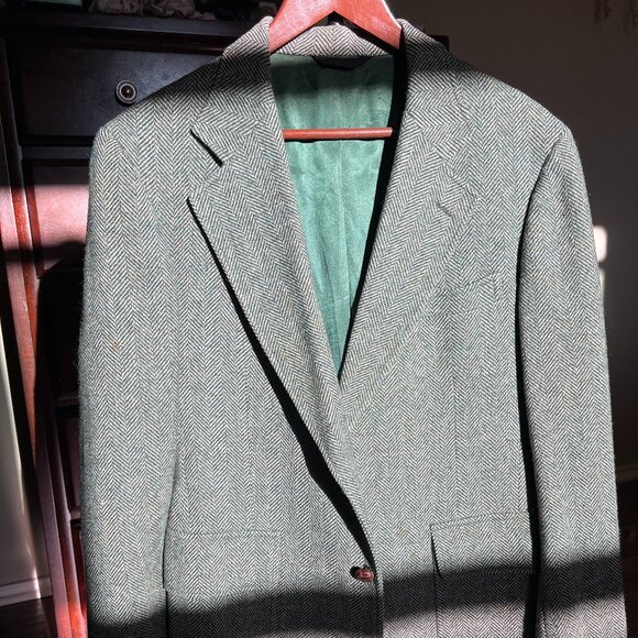 Green Wool Tweed Sportcoat in Herringbone - Picture 1 of 5